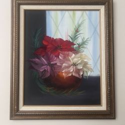 Framed Hand-Painted Acrylic Floral – Colorful Still Life, 23×27