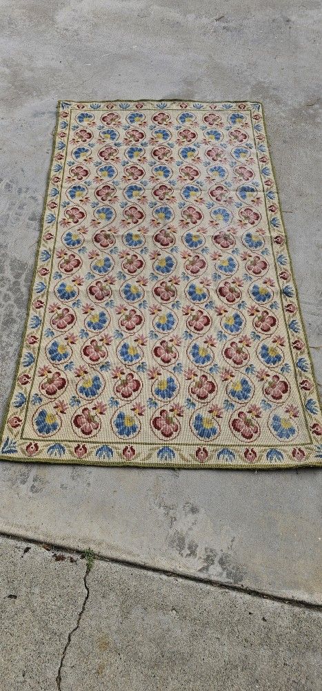 Vintage Handmade Needlepoint Rug