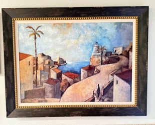 Large Framed "Camino Del Faro" by Lourenco - Coastal Mediterranean Wall Art (40" x 50") $179 • LAS VEGAS,