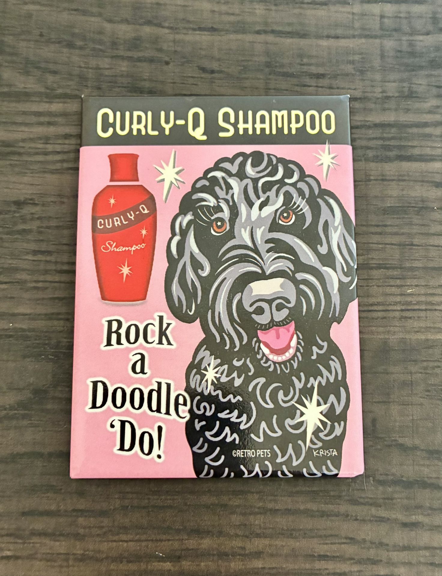 Retro Pets Magnet, Curly-Q Shampoo, Labradoodle Dog (Black), 2.5" x 3.5"