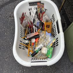Basket Of Miscellaneous Tools Supplies Stuff 