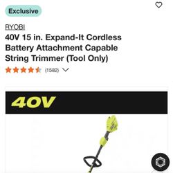 Ryobi 40v String Trimmer With 4ah Battery And Charger