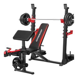 OPPSDECOR 900LBS Weight Bench Set with Squat Rack Preacher Curl Weight Bench with Leg Extension Bench Press Set Workout Bench for Home Gym Full Body W