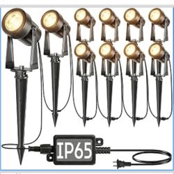 SUNTHIN 10 Pack Outdoor Landscape Lights with Transformer, LED Spotlights Low Voltage Yard Lighting, Extendable Landscape Ground Lights, IP65 Waterpro