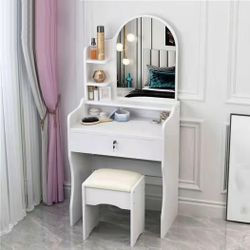 Bedroom Vanity Dressing Table with Mirror, Simple Dresser Table and Bedside Table Integrated vanities Desk Storage Cabinet with Drawers with Multi-Lay