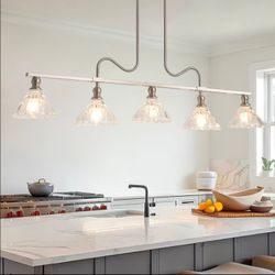 5-Light Kitchen Island Pendant Vintage Adjustable Hanging Fixture Silver Chandelier