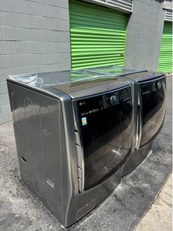 LG Mega Capacity Washer & Electric Dryer Set | Graphite Steel | Steam | Pedestals Included | Like New