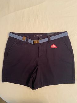 St. John's Bay Women's Sz 12 Navy Blue Flat Front 5" Inseam Cotton Blend Shorts New With Tags