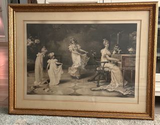Antique Framed Lithograph "When the Heart is Young" by Maude Goodman (1893)