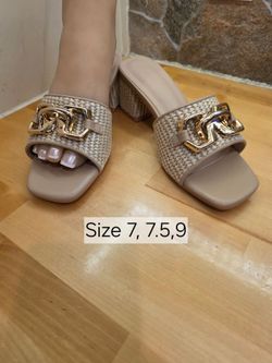 New Coutgo Women's Raffia Chunky Wedge Sandals, Open Toe, Square Toe, Metal Chain, Slip-On 20.00 Each