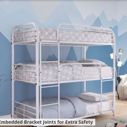 Brand New White Or Silver Twin/Twin/Twin Metal Bunkbed
