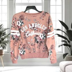 Iris Tan Pink/Salmon Floral Los Angeles California Sweatshirt Women Large