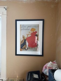 French Farmhouse Style Copy Of Painting Of Little Girl Drinking Milk With Cats