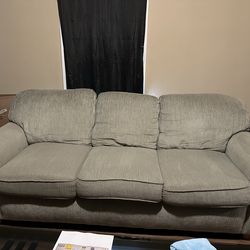 3 Seat Gray/Taupe Couch- Cat Scratches on Arms