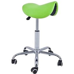 Pony Stool 5 Wheels, Chrome Base, Pistachio Green, Upholstered in Leatherette, Height Adjustable, Lightweight, Ergonomic Design, Rotary, Up to 150 kg