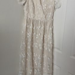 Small Ivory White Fully- lined Embroidered Dress 