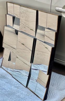 Super Cool Vintage Mid Century Neal Small Style “Fractured” Zig Zag Mirror 30” x 30”