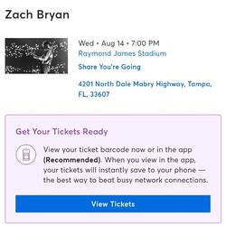 2 Tickets To Zach Bryan Tampa To Trade For Orlando