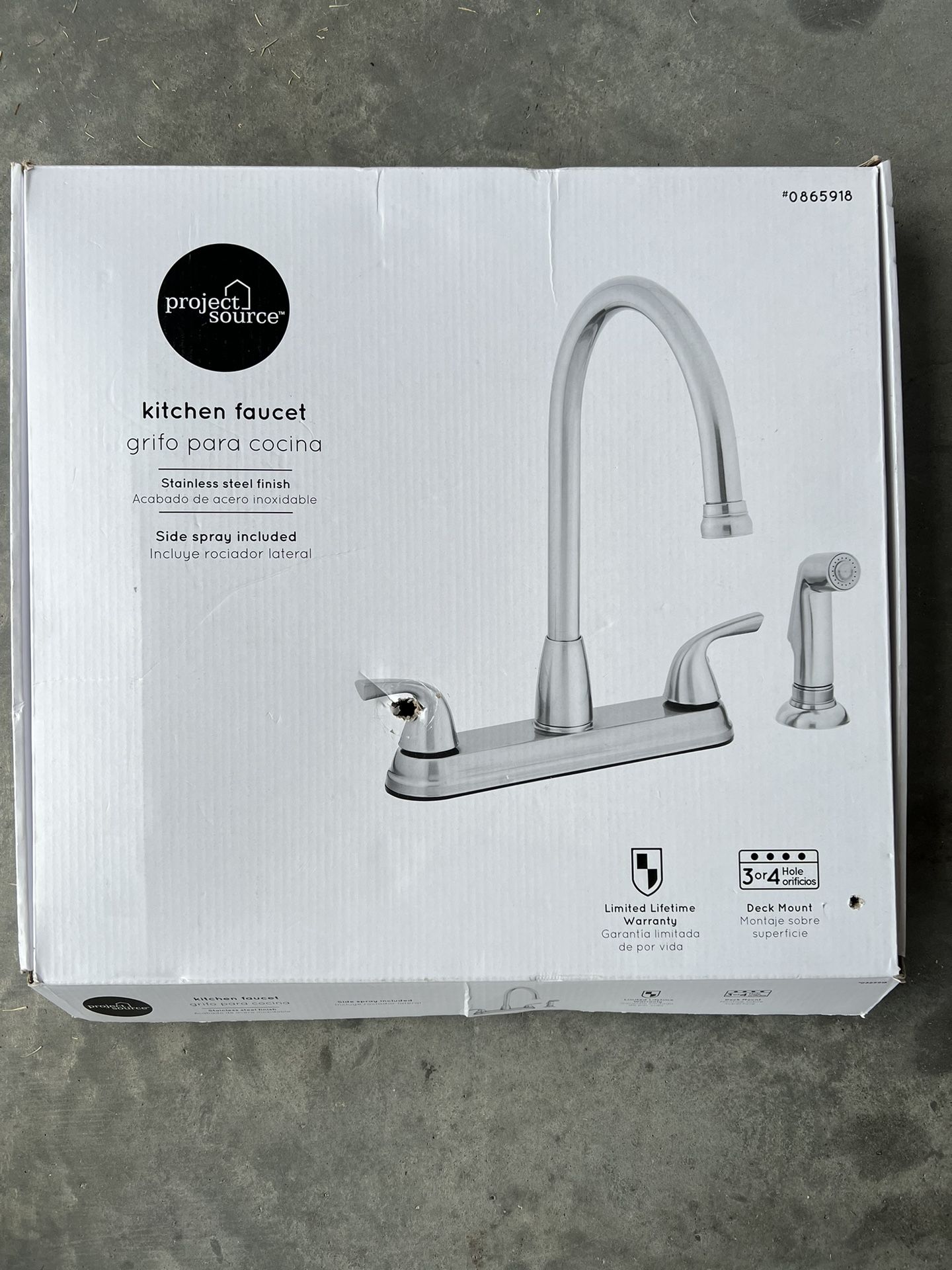 Project Source Brice Stainless Steel 2-handle High-arc Kitchen Faucet with Sprayer Function (Deck Plate Included)