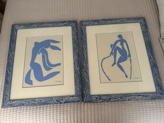 Henri Matisse Vintage 1960 Mid Century Modernist Framed Fine Art Silkscreen Prints " Blue Nudes " 1952