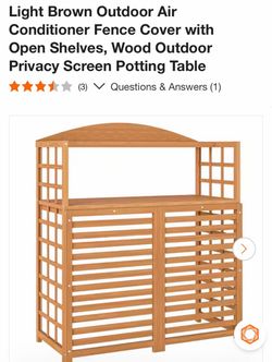 Light Brown Outdoor Air Conditioner Fence Cover with Open Shelves, Wood Outdoor Privacy Screen Potting Table
