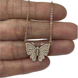 Butterfly Diamond Pendant Chain Necklace Rose Gold 14kt