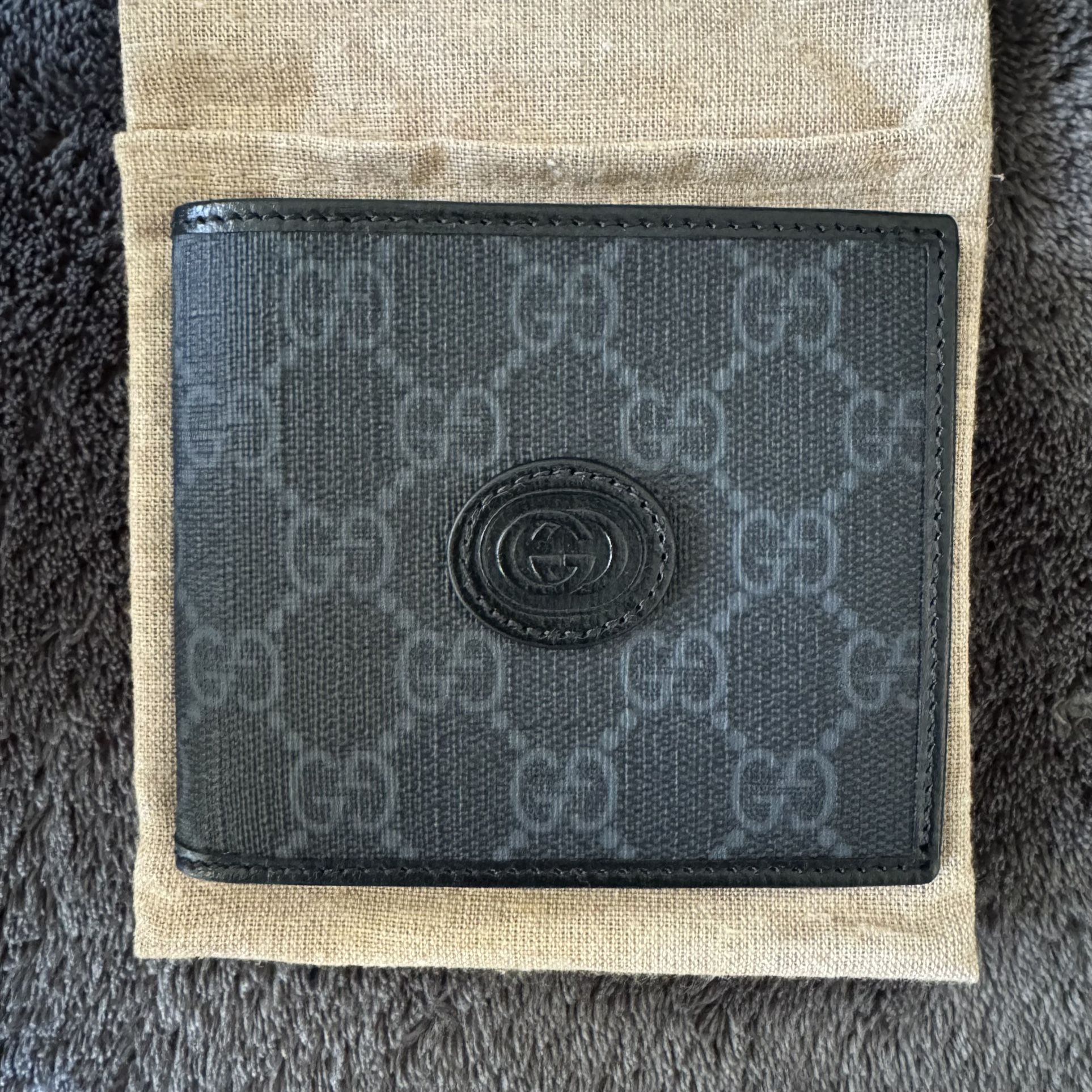 Gucci Black GG Supreme Leather Canvas Bi-Fold Wallet
