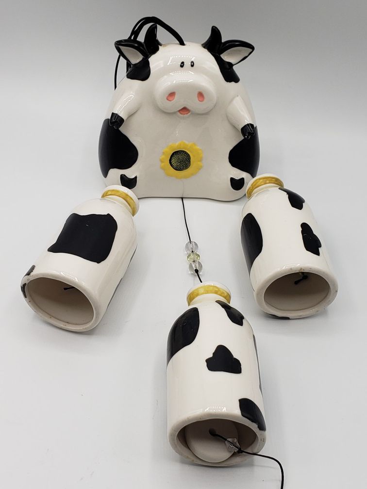 Happy Dairy cow and milk bottle wind chimes