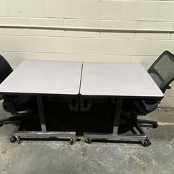 Check This Out! 2 Rolling Table/Desk, Approx. (30” x 30” x 28”) & 2 Office Chairs - AS SHOWN