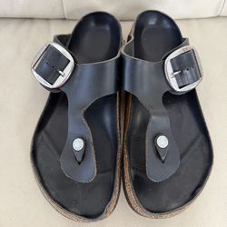 Birkenstock Gizeh Big Buckle in black oiled leathe, size 10W