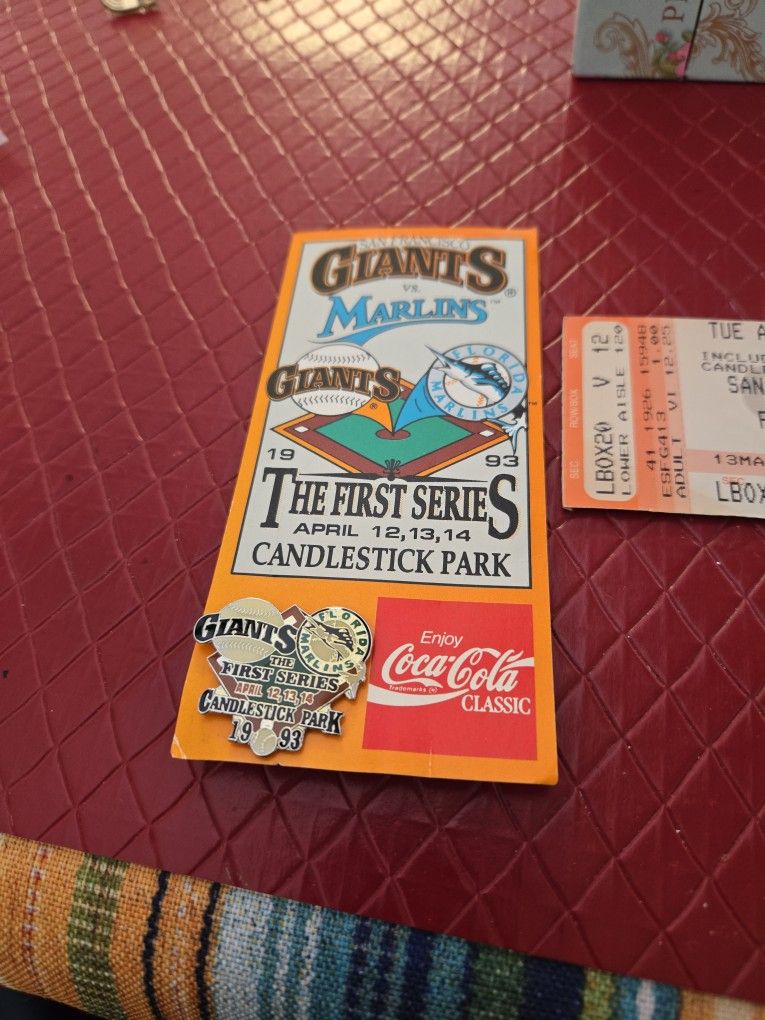Vintage 1993 First Series Giants Marlins Game With Original Attendance Ticket