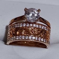 Beautiful Rose Gold Sterling Silver Crystal Ring Women's Size 7