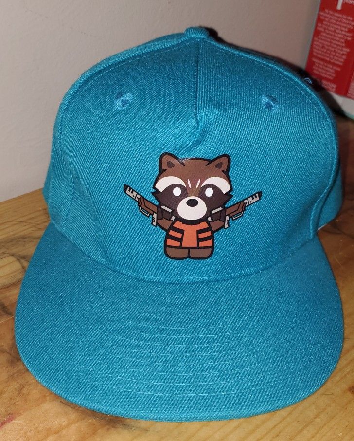 Super Geek Box Special Edition Guardians Of The Galaxy Rocket Raccoon Teal Snapback Hat! Excellent Condition!