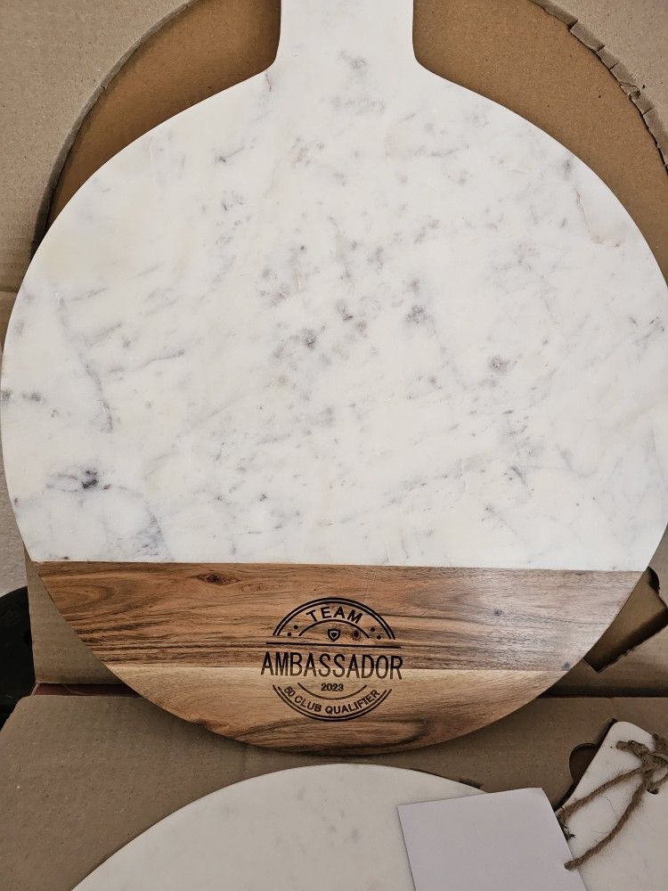 Marble And Acacia Serving Trays