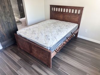 Queen Solid Wood Bed With Mattress $540