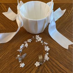 Flower Girl Basket And Hair Piece
