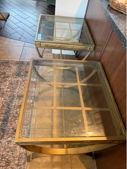 Gold metal and glass side tables