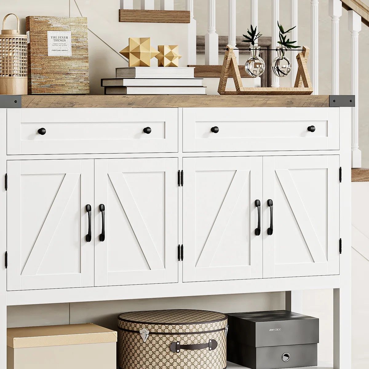 White Modern Farmhouse Console Table With 2 Drawer