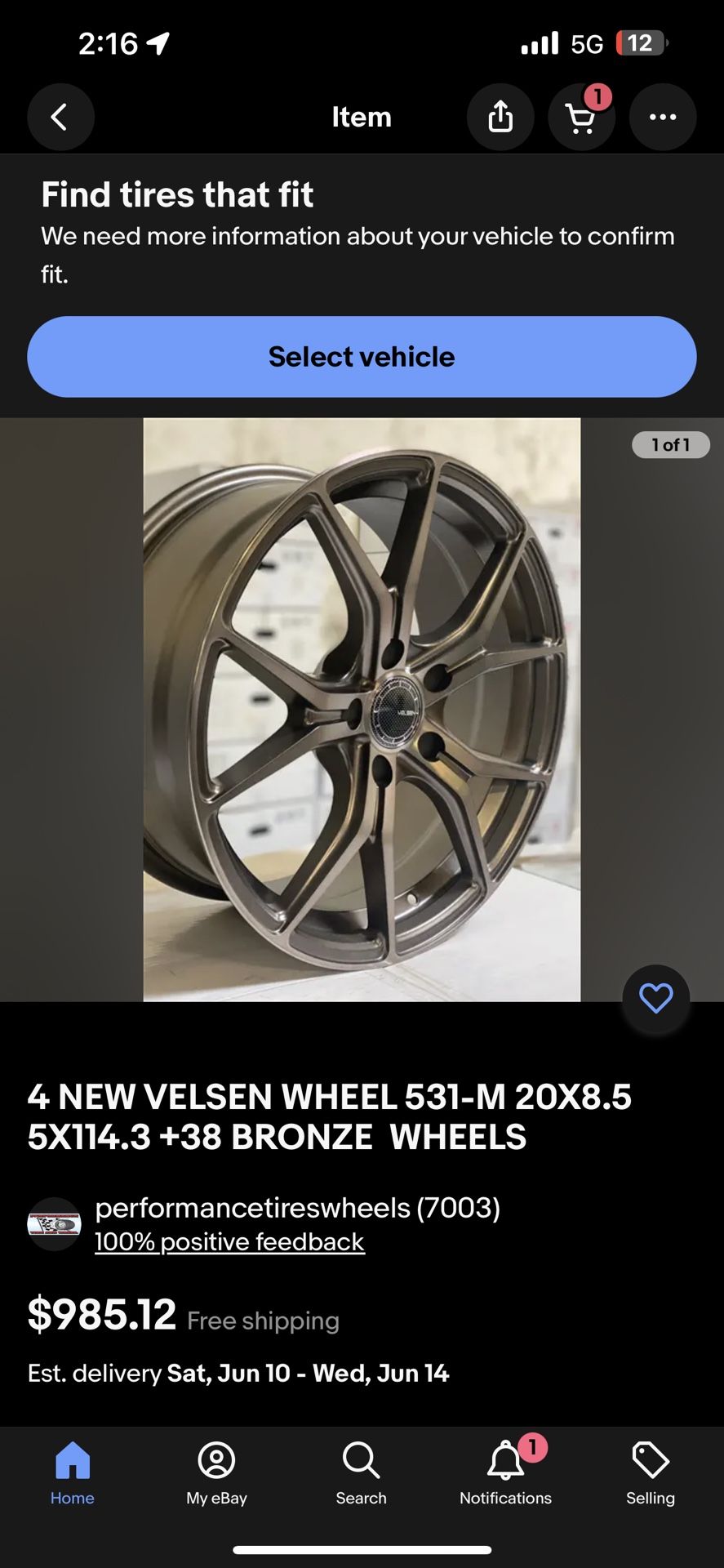 VELSEN WHEEL 531-M 20X8.5 5X114.3 +38 BRONZE WHEELS