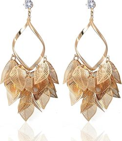 Gold Leaf Chandelier Dangle Earrings for Women 925 Sterling Silver