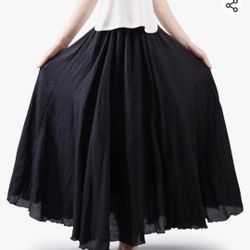 Black Cotton  Full Circle Elastic Waist Skirt Medium