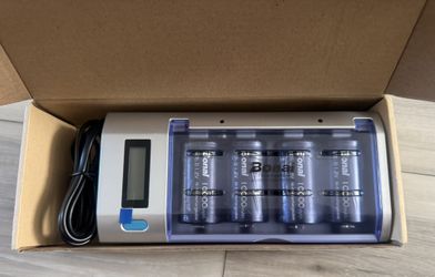 BONAI LCD Battery Charger for C D AA AAA NiMH NiCD & 9V Lithium Rechargeable Batteries with Discharge Function and AC Plug Fast Charging