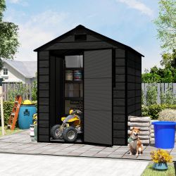 Campcraft 6*6ft resin storage shed, high quality pp material, strong structure, waterproof, rust and UV proof, large storage space, 12mm thick pp boar
