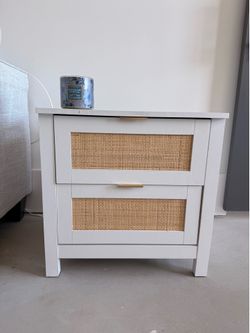 Set of 2 Rattan Nightstands with Wireless Charging - Like New