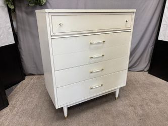 Vintage Mid-Century Modern White 4-Drawer Tallboy Dresser