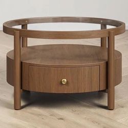 SOLID WOOD AND GLASS COFFEE TABLE