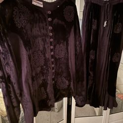 Embroidered Plum Shirt & Skirt Set