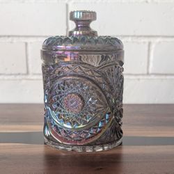 Vintage Carnival Glass Candy Jar Cookie Imperial Amethyst Hobstar Smoke
