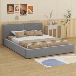Cloud Queen Platform Bed Frame with Pillow Headboard 6-Inch, Easy Assembly, Noise-Free Stability (gray)