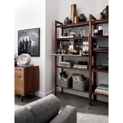 Tate 36" Walnut Bookcase Bar Cabinet